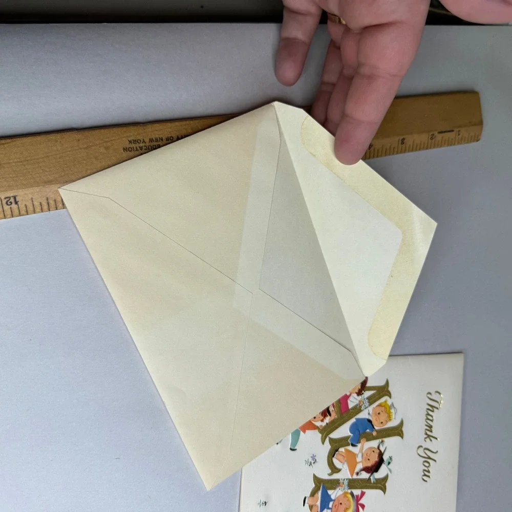 Vintage‎ Rust Craft Thank You Card Children Birds Mid Century Unused